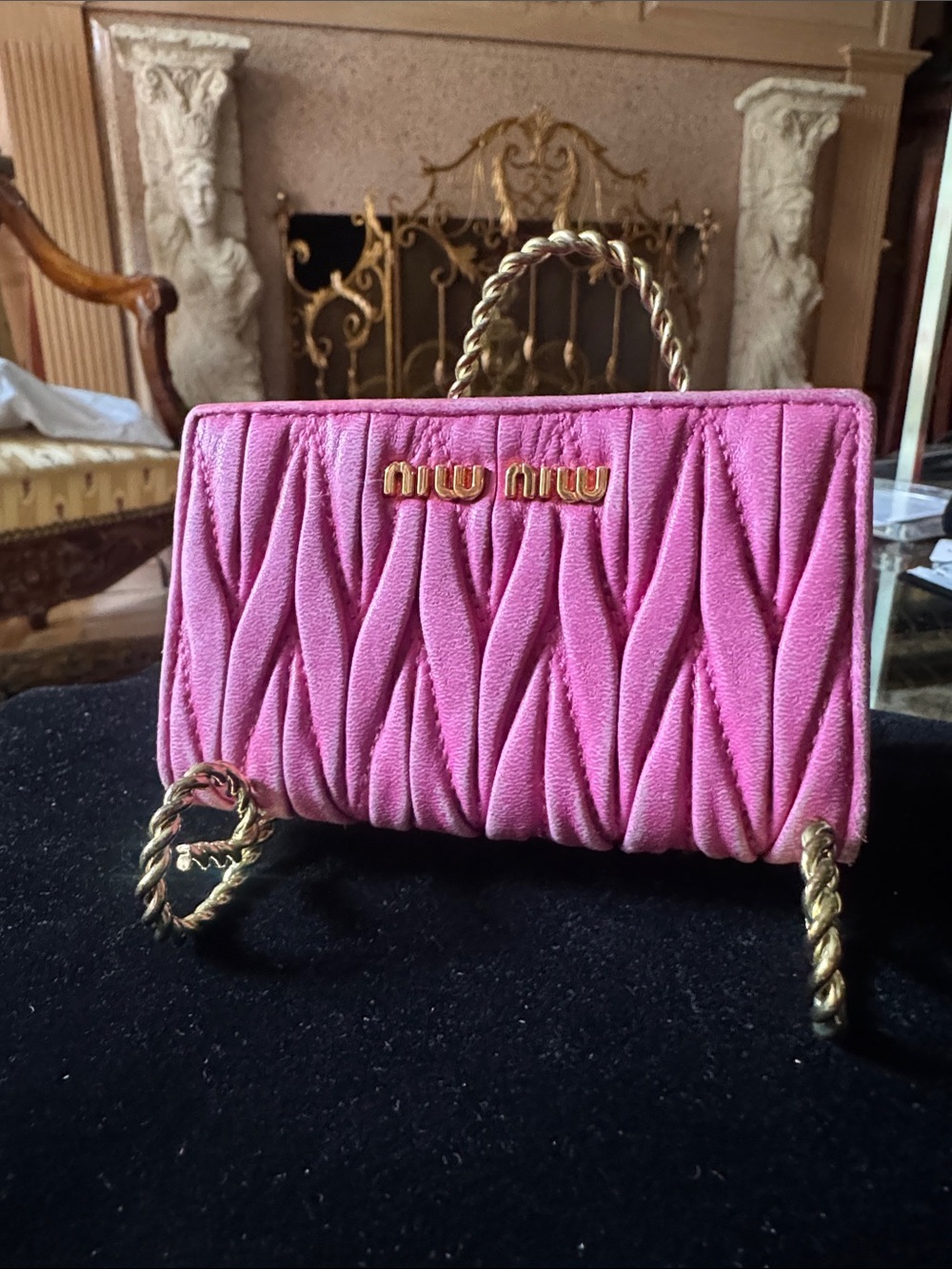 Miu Miu Pink Matelassé wallet/card holder